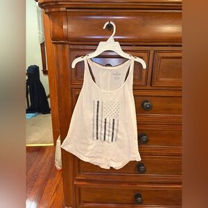 American Eagle Soft Cotton Tank Top Cream Embroidered Graphic Women’s Medium